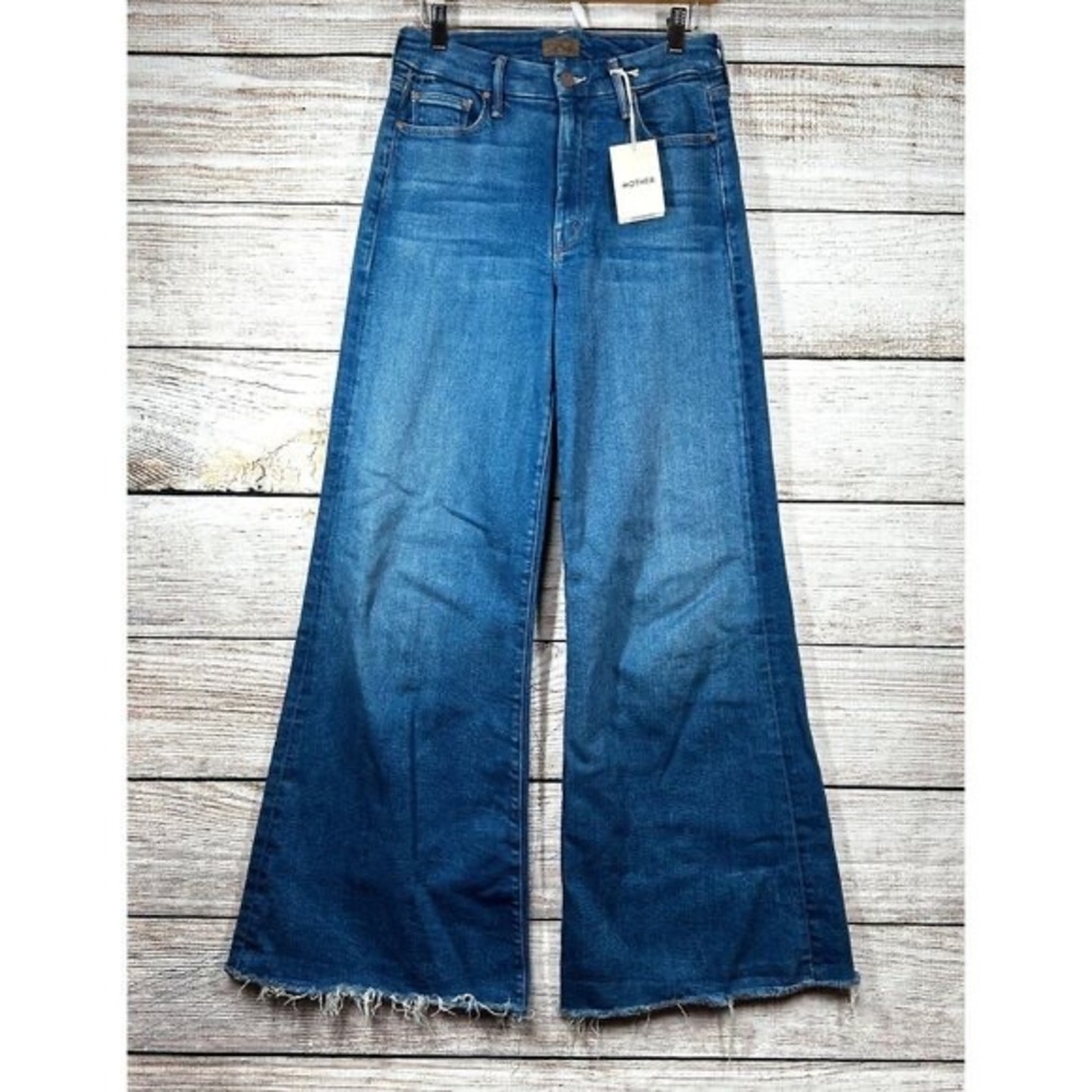 Mother The Roller Fray Jeans Womens Size 26 Blue Denim Wide Leg Flare Pants NWT